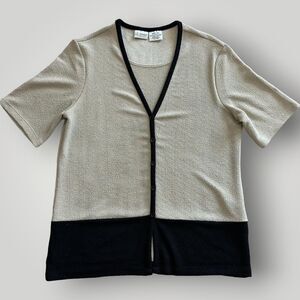 Liz Baker Essentials Women's S Black Tan Colorblock Two-fer Short Sleeve Blouse